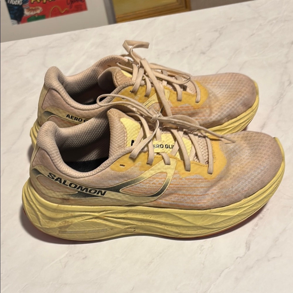 Salomon Yellow and Beige Running Shoes